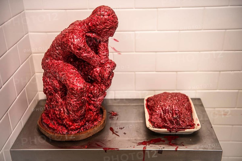 Auguste Rodin's Thinker constructed from minced meat, Meow Wolf Museum, Area 15, Las Vegas, Nevada, USA, North America