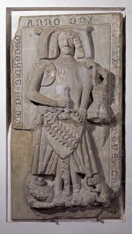 Former Cistercian nunnery Himmelthal in Spessart. Founded in 1232, the present church dates from 1753 and is now the Elsava School. Epitaph from the 14th century, St., Sankt, Saint