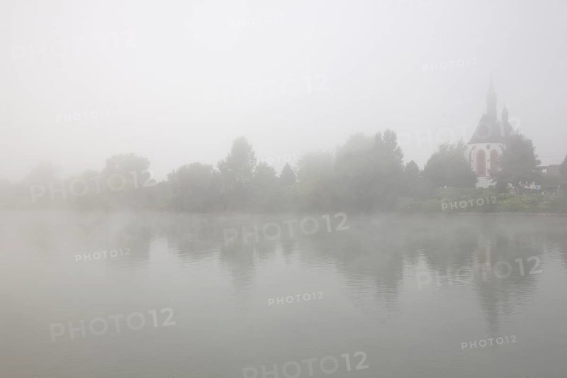 Island church, view from the east in the fog