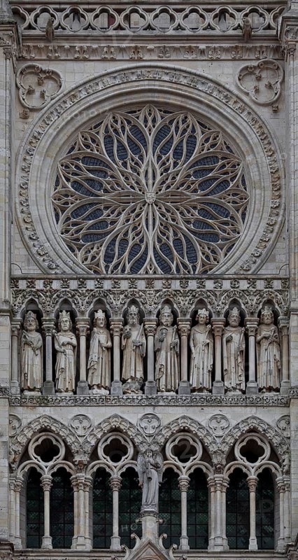 Start of construction 1220, west façade, section with rose window and royal gallery, St., Sankt, Saint