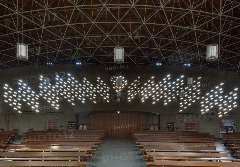Built 1956-1958 by Josef Lehmbrock, diamond-shaped windows, St., Sankt, Saint