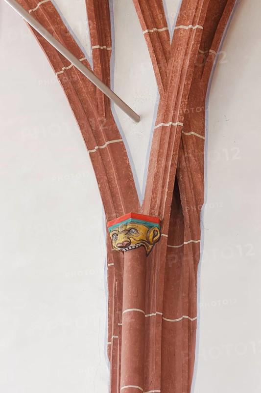 Detail on a pillar of the south wall: pillar eater, St., Saint, Saint