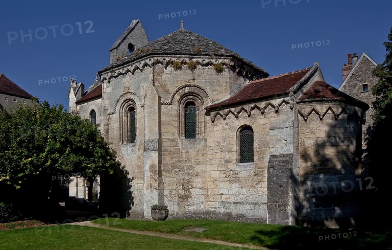 Late Romanesque octagonal central building with choir and apse around 1140, portal porch and bell gable 13th and 14th century, view from south, St., Sankt, Saint