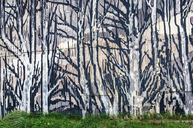 Mural depicting the cultural heritage of the Aonikenk and Kaweshar ethnic groups, Puerto Natales, Patagonia, Chile, South America
