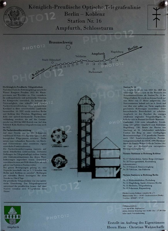 Ampfurth, stair tower. Sectional view. Bördekreis stair tower of the Ren. castle, extended in 1832 to accommodate a station of the royal Prussian telegraph line Berlin-Koblenz in operation until 1849