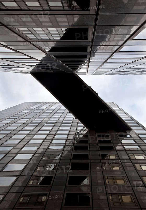Connecting bridge between two office towers, bottom view