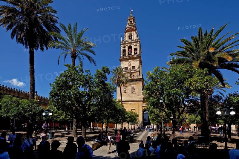 Mezquita-Catedral de Córdoba, former minaret now bell tower in the north-western enclosure wall of the orange courtyard, St., Saint, Saint