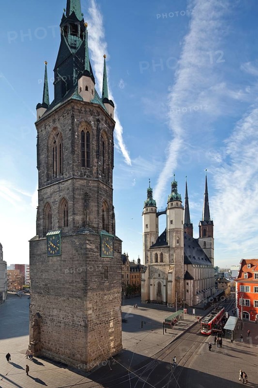 Halle (S) market square. Market church from east-north-east left Red Tower, St., Saint, Saint