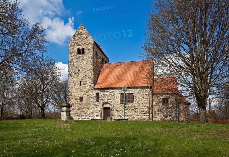 Seehausen Börde, St Paul's Church from the south, 12th century, a common type of Romanesque village church in central Germany, St., Sankt, Saint