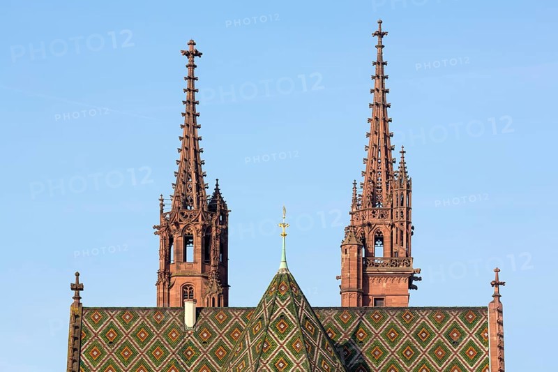 Basel, Minster (Basler Münster), view from east to the two towers
