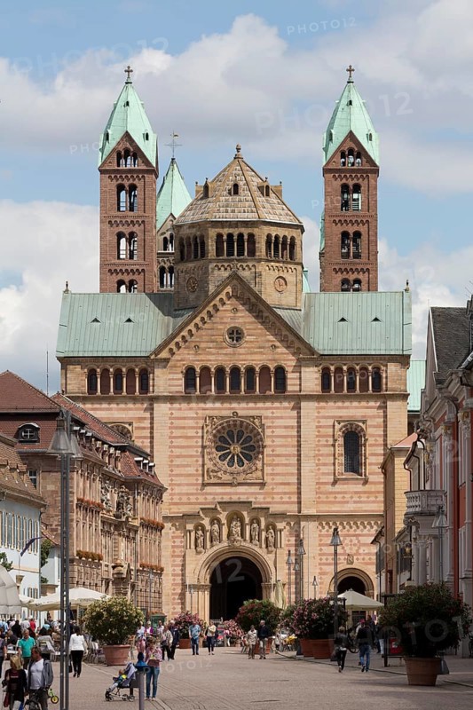 Speyer, Cathedral Church of St Mary and St Stephen, Speyer Cathedral, Imperial Cathedral, view of the westwork from Maximiliansstraße
