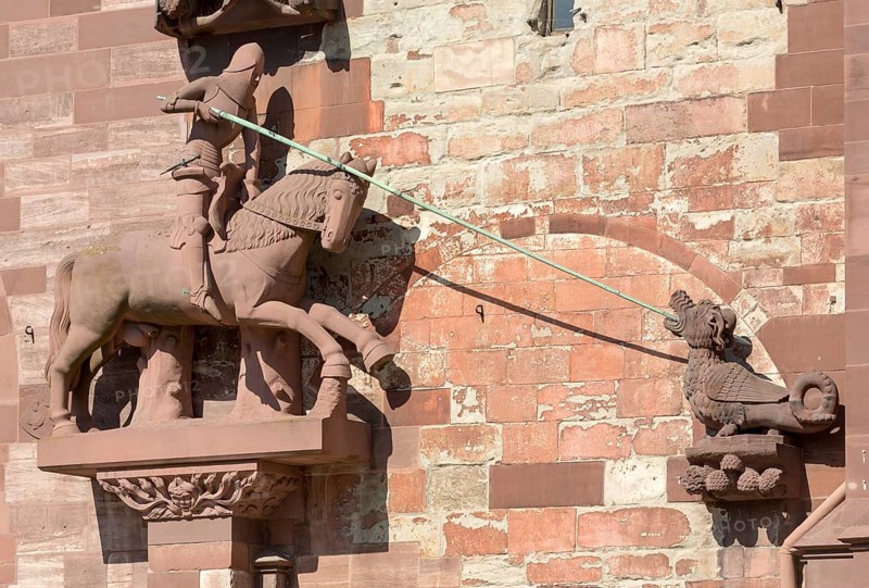 Basel, Cathedral (Basel Minster), west façade, St George fighting the dragon