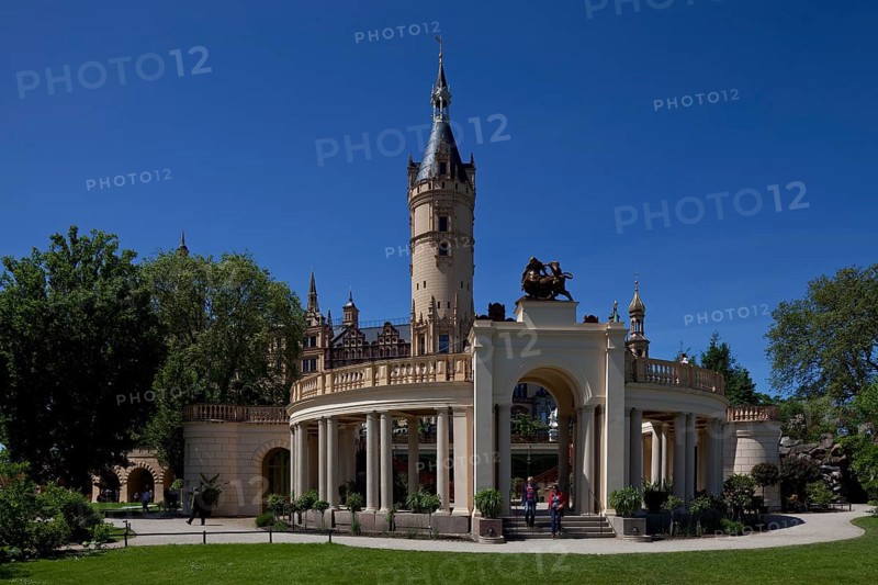 Orangery in front around 1850 by F. A. Stüler, main tower above