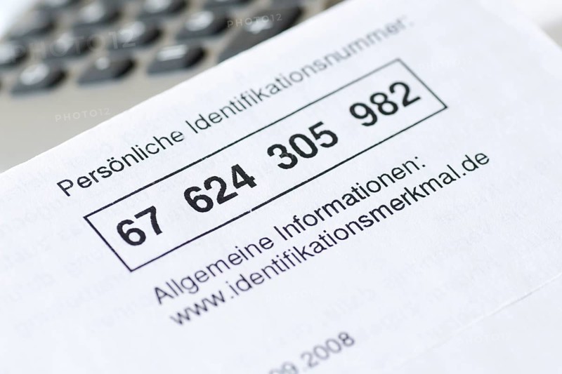 Sheet with personal identification number, tax number