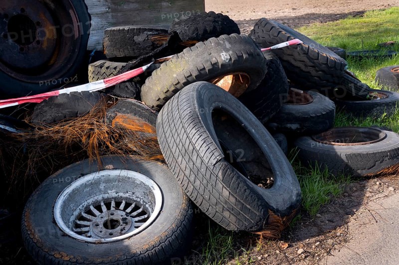 Old car tyres, recycling, recyclables, illegal waste disposal