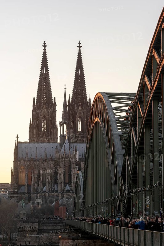 Cologne, view of the cathedral and Hohenzollern Bridge from the right bank of the Rhine