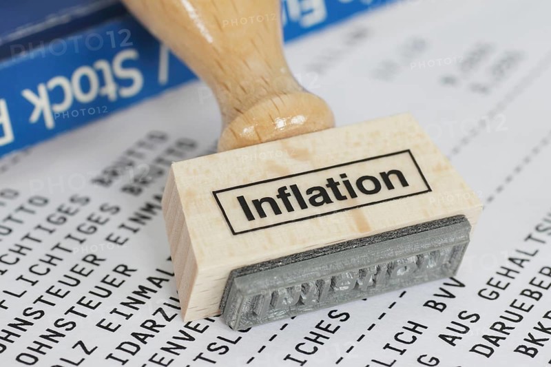 Stamp with the inscription Inflation, prices, price development, price increase, inflation rate, monetary value