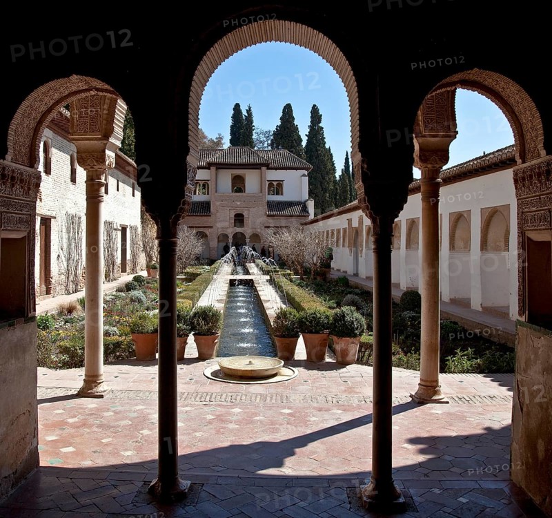 Generalife, view across the water basin courtyard to the south pavilion
