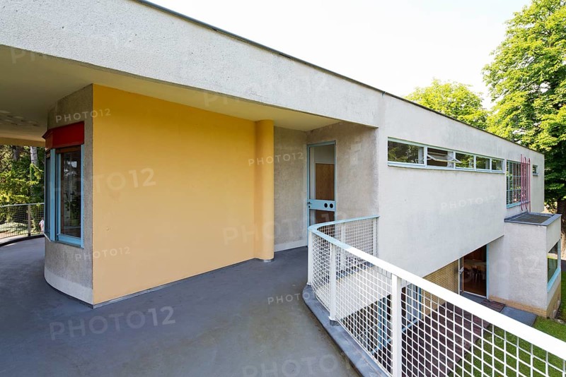 In GDR times House of Pioneers, now Scharoun House, condition after refurbishment in 2012, covered balcony on the upper floor