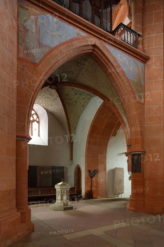 South aisle, view of the baptismal font under the west tower Church of St., Church of St., St., St., Saint