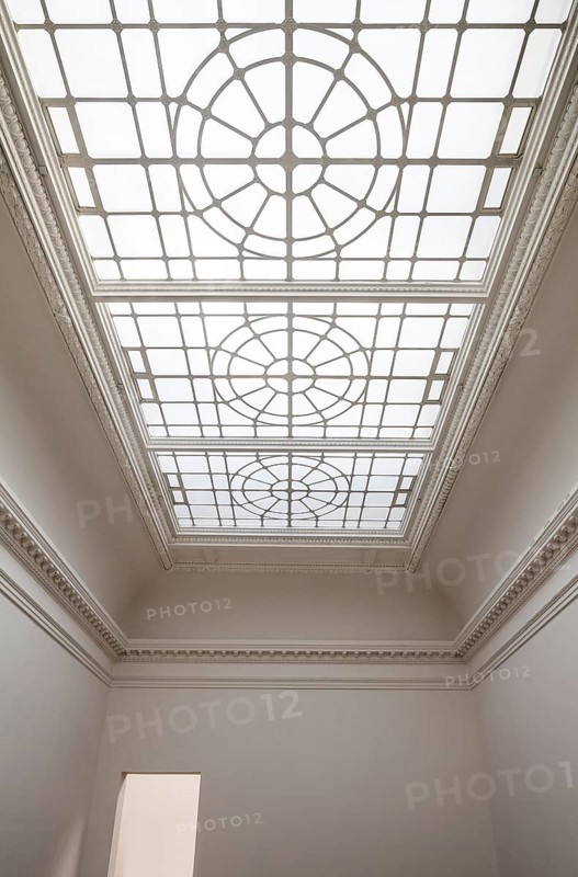 Interior rooms empty during the 2016 renovation by Winfried Brenne Architekten, large hall with skylight