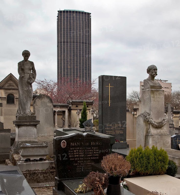 Cemetery, behind the Tour Montparnasse tower block, 210 metres high, 1969-73 by Roger Saubot