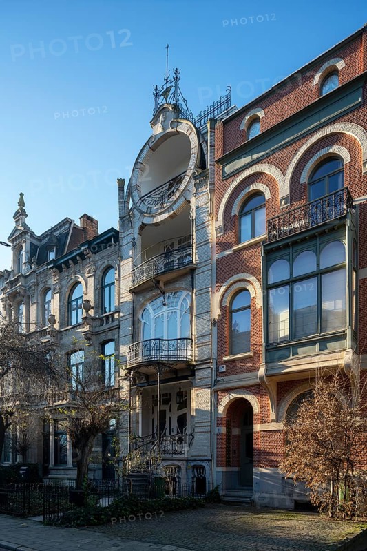Antwerp, Art Nouveau houses in the Cogels Osylei, in front Quinten Matsys House, built around 1904 by Jacques De Weerdt