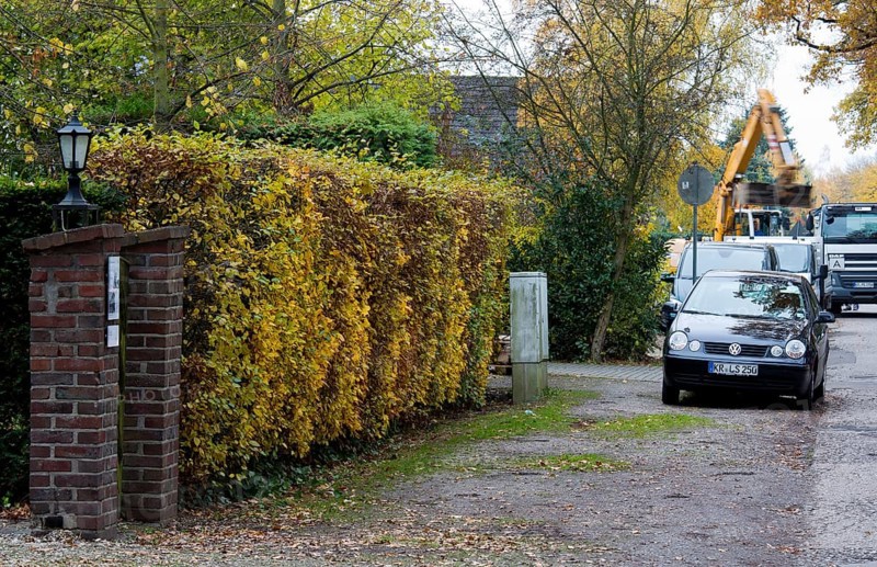Krefeld, Kliedbruchstraße 67, Tor tor with old beech hedge in front of clearing in 2012