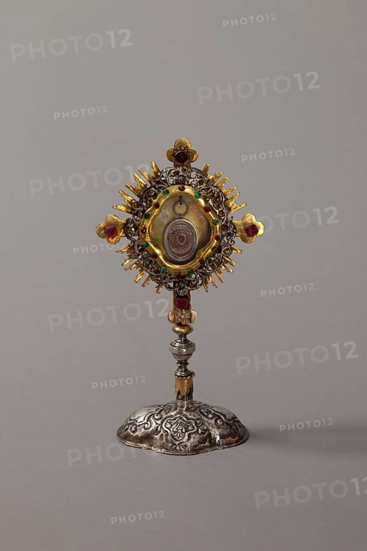 Ostensorium with an arm relic of St Leonhard, goldsmithing and textile art from the 16th to the 20th century, St., Saint, Saint