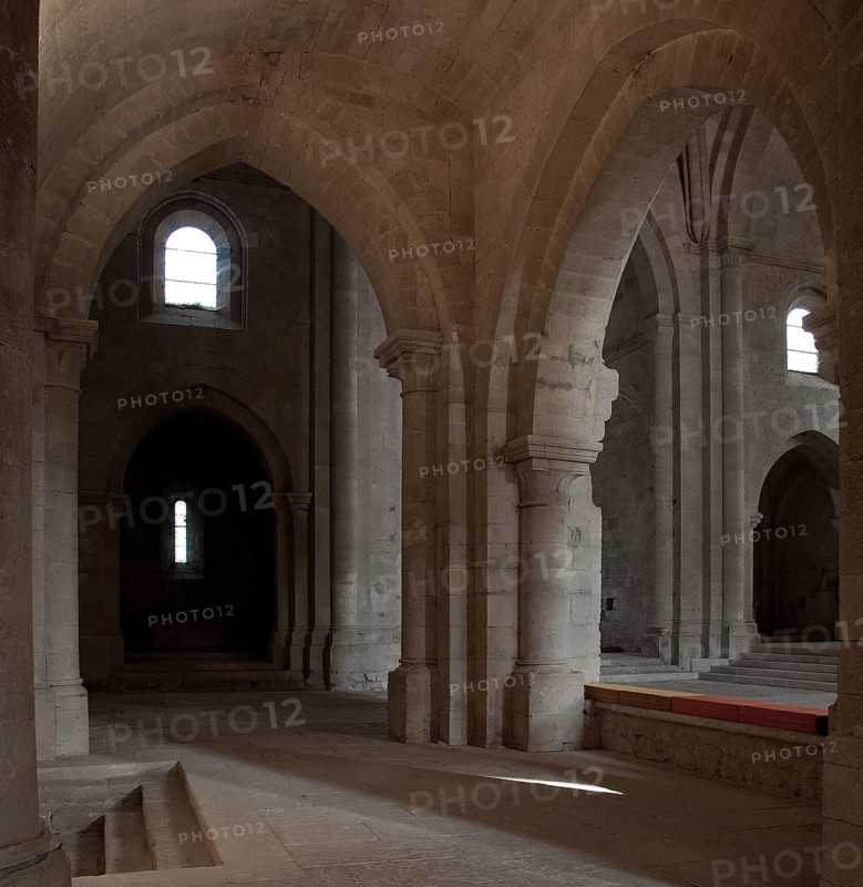 Cistercian monastery founded in 1144, church built 1175-1220, view from the north aisle to the south-east, stairs to the cloister on the left, St., Sankt, Saint