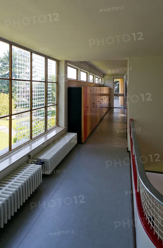 In GDR times House of Pioneers, now Scharoun House, condition after refurbishment in 2012, corridor on the upper floor with built-in cupboards
