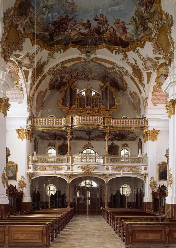 Landsberg am Lech, baroque Fialkirche Hl. Kreuz, view to the organ, St., Sankt, Saint