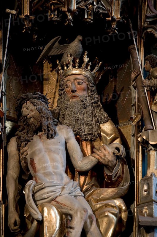 Italy S-Tyrol Niederlana b Meran Schnatterpeck altar 1503-10 mercy seat half close-up. Schnatterpeck seems to have been the leading workshop owner in Merano between 1485 and 1510