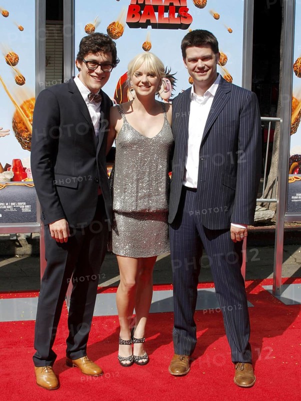 Phil Lord, Anna Faris and Chris Miller at the Los Angeles premiere of 'Cloudy With A Chance Of Meatballs' held at the Mann Village Theater jn Westwood, USA on September 12, 2009, Westwood, California, USA, North America
