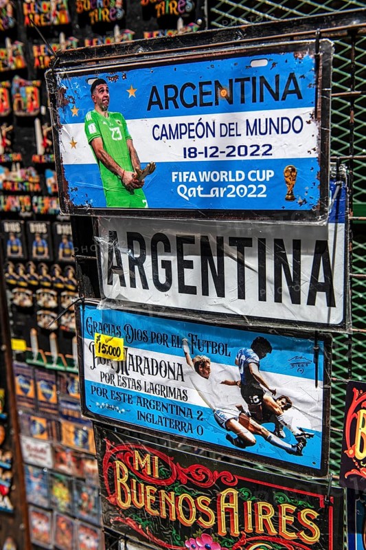 Car licence plates with motifs of the Argentinian football world champions, Buenos Aires, Argentina, South America