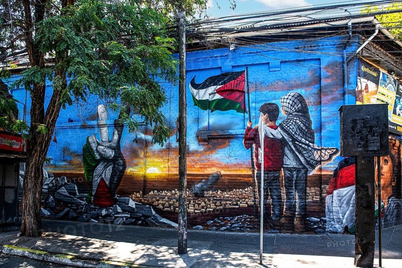 Graffiti art Free Palestine in the Bellavista neighbourhood, Santiago de Chile, Chile, South America