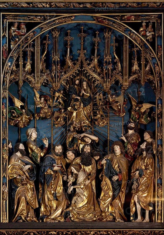 Main altar by Veit Stoß 1477-1489, centre shrine: Death and Assumption of the Virgin Mary, St., Saint, Saint