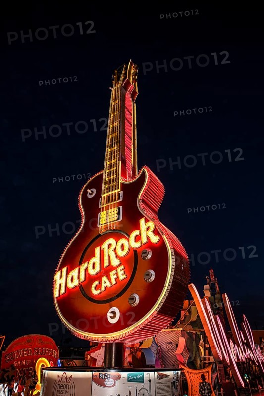 The Hard Rock Cafe neon guitar was modelled on Pete Townsend's Gibson Les Paul guitar from The Who, Boneyard, Neon Museum, Las Vegas, Nevada, USA, North America