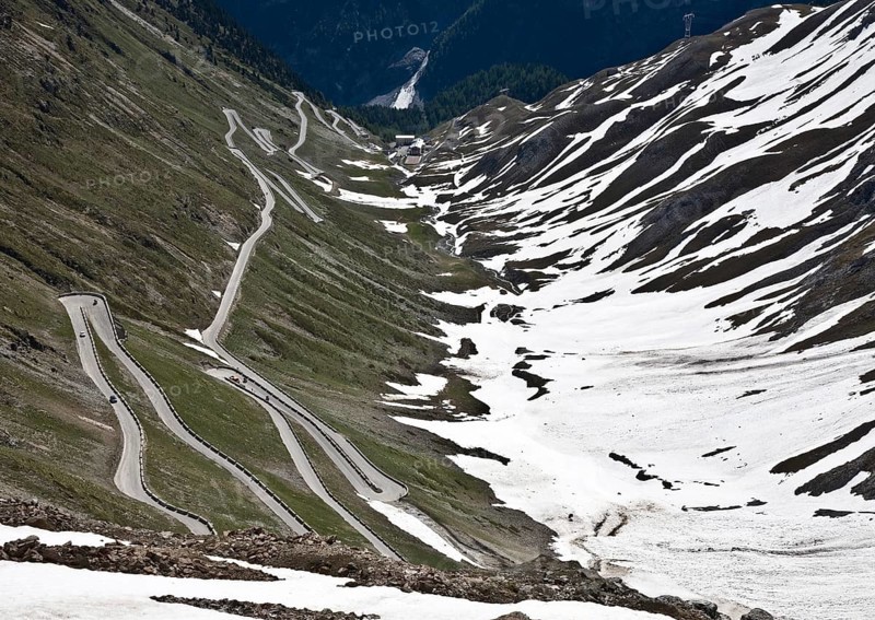 Italy S-Tyrol Stelvio Pass Road. Mountain pass. Pass