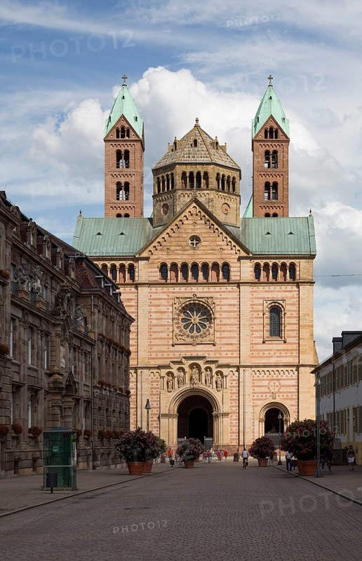 Speyer, Cathedral Church of St Mary and St Stephen, Speyer Cathedral, Imperial Cathedral, view of the westwork from Maximiliansstraße