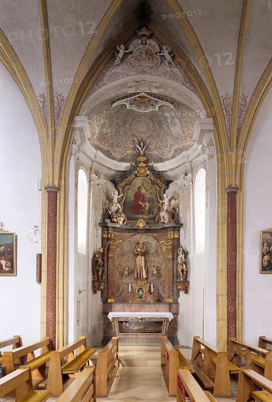 Bad Birnbach. Parish church. The northern Chrysanthi Chapel. Decorated with stucco around 1740. Régence ornamentation, St., Sankt, Saint