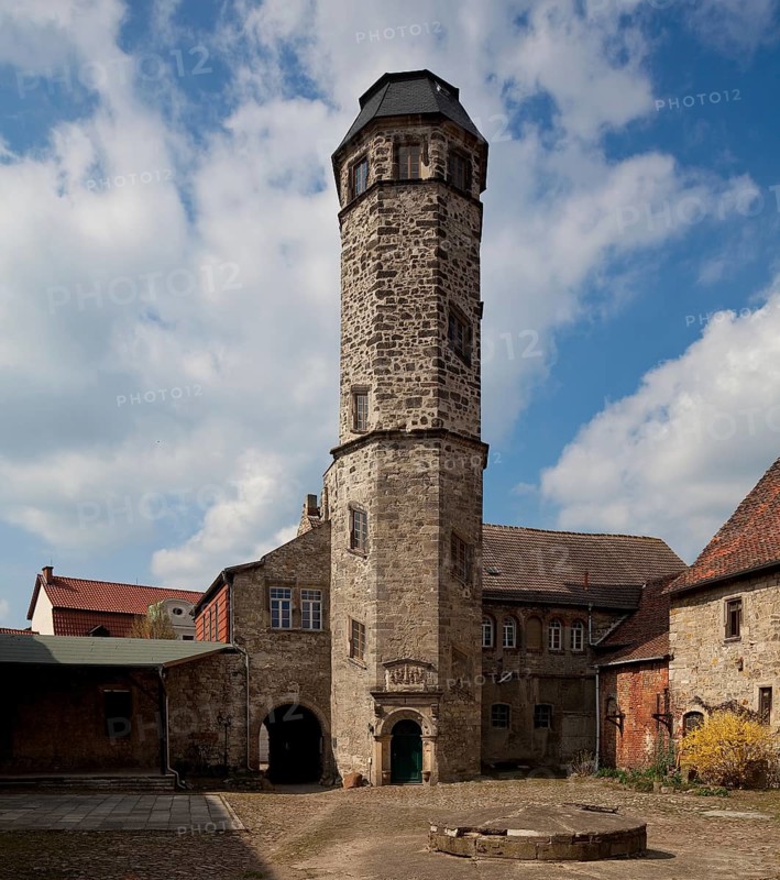 Ampfurth, stair tower. Bördekreis stair tower of the Ren. castle, extended in 1832 to accommodate a station of the royal Prussian telegraph line Berlin-Koblenz in operation until 1849