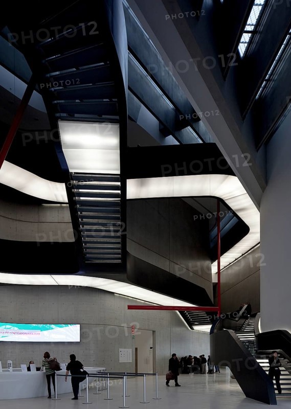 Museo nazionale delle arti del XXI secolo, completed in 2010 by Zaha Hadid, staircases in the vestibule