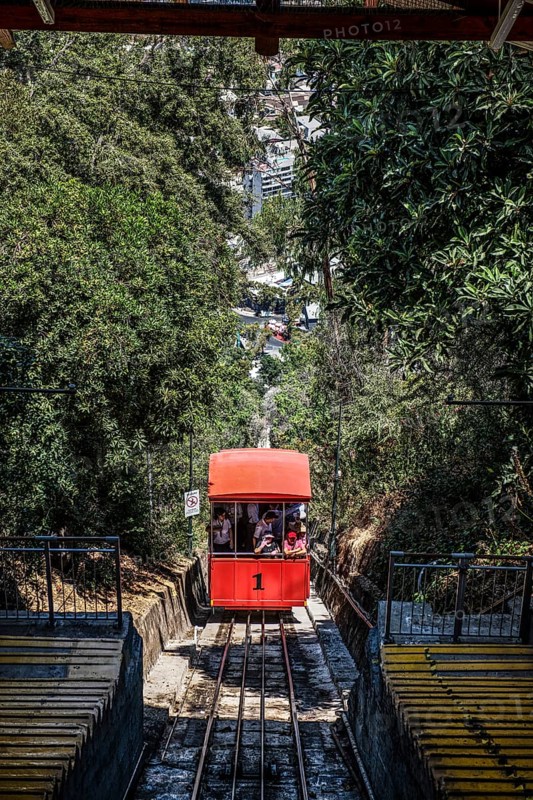 Cog railway to the Cerro San Cristobal panoramic mountain, Santiago de Chile, Chile, South America
