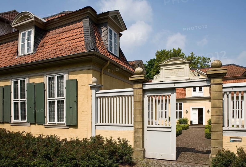 Wolfenbüttel. Lessing House, left pavilion and entrance gate. Gotthold Ephraim Lessing lived in this house from 1776. He worked as a librarian in the Herzog August Library