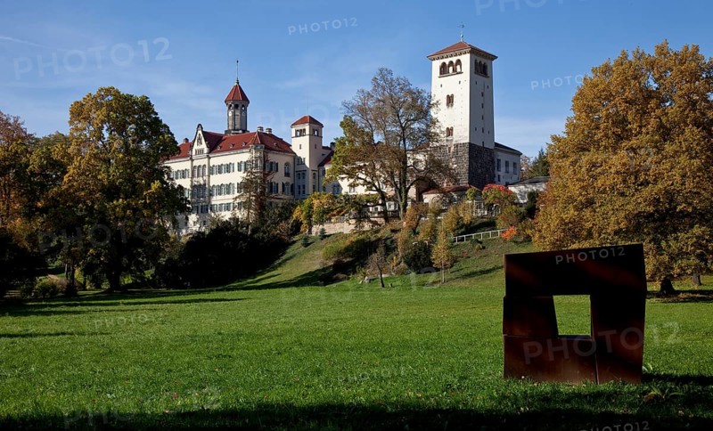 Waldenburg Saxony Castle 58362 View from the park to the south-east built 1855-59 rebuilt 1909-13 front steel sculpture
