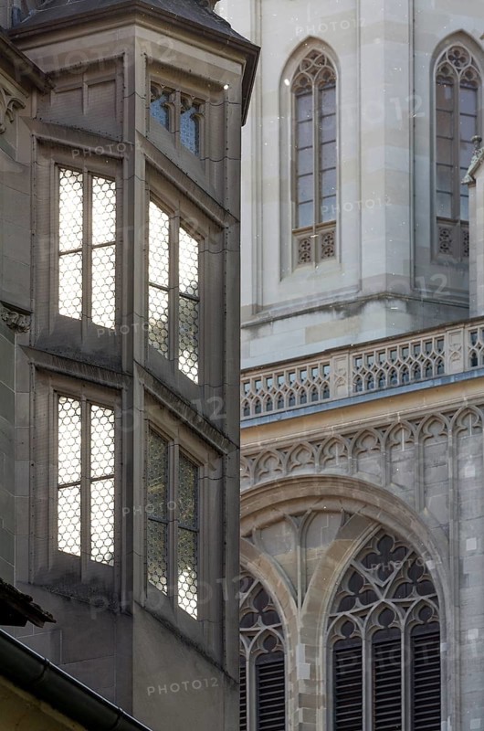 Constance, Minster, north side, view through the stair tower at the north-west transept corner to the west tower
