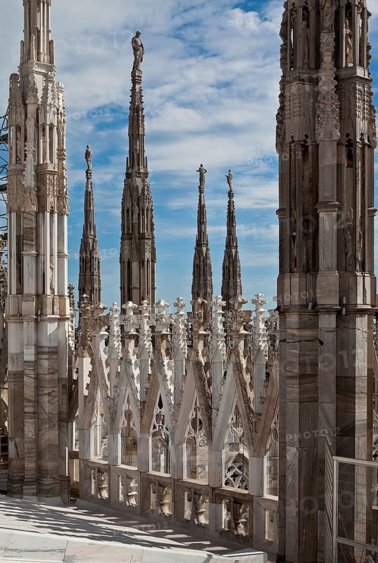 Roof terrace, part of the southern parapet made of wimpergen with cross flowers and pinnacles of the 19th century, St., Sankt, Saint