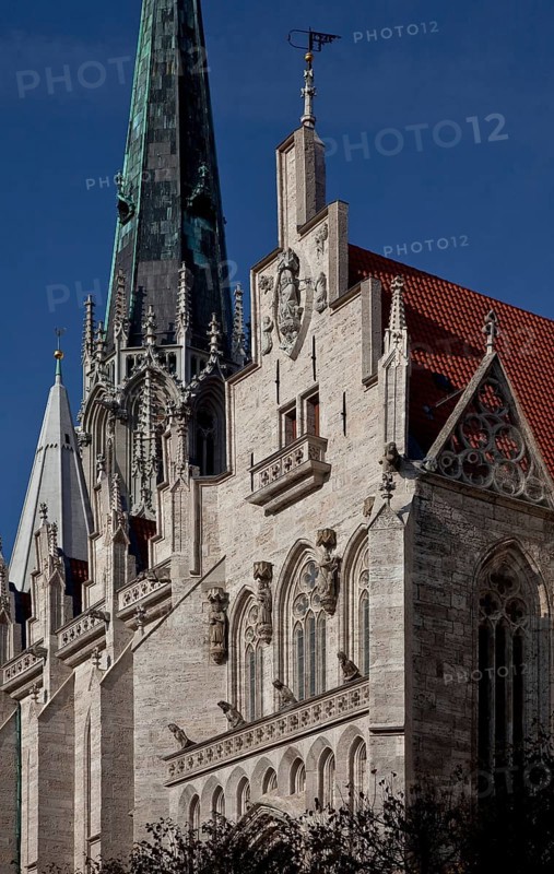 Mühlhausen, St Mary's Church. Partial view from south-east southern transept gable m so-called KÖNIGSGALERIE consisting of Charles IV second from right and entourage Mühlhausen, Thuringia, St., St., Saint