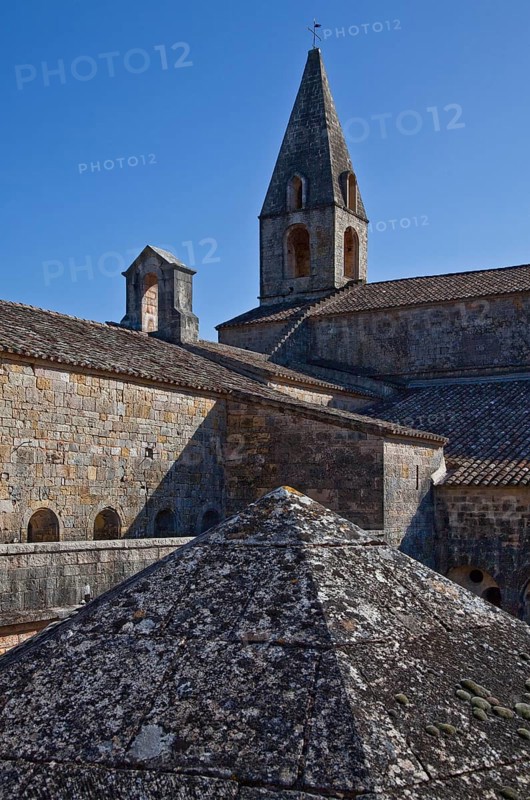 Cistercian monastery founded in 1146, cloistered east wing on the left, church at the back and hexagonal pyramid roof of the well house at the front, St., Sankt, Saint